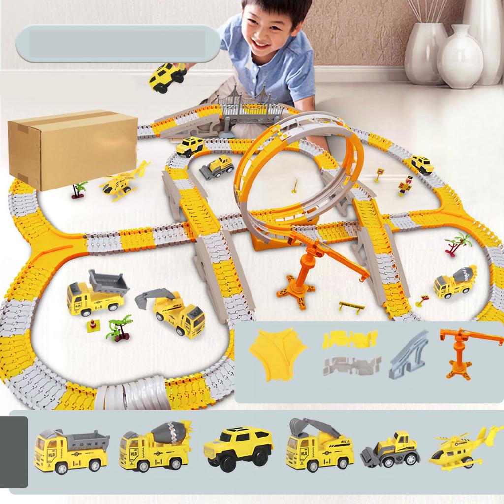 Construction Race Tracks for Kids Flexible Electric Track Toy Car Set DIY Assembly Gift ETC460