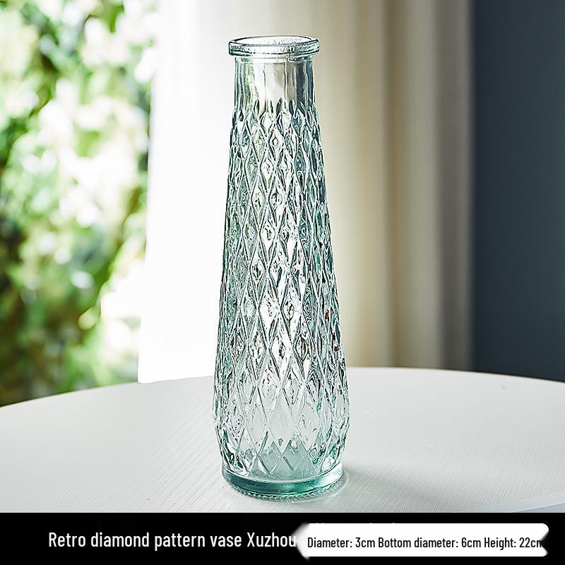 Европейская ваза из рельефного стекла в стиле легкой роскоши для гостиной, для цветочных композиций - Прозрачный гидропонный орнамент