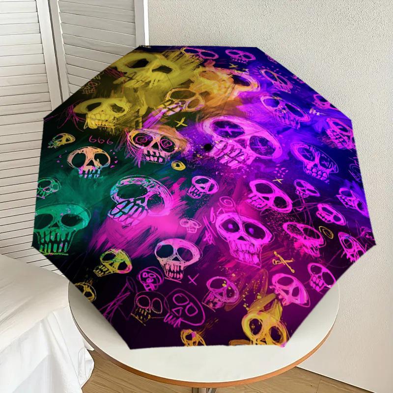 1pc Colorful Skulls Pattern Umbrella with Plastic Handle,Suitable for All Seasons Home Travel Outdoor UmbrellaDD1604
