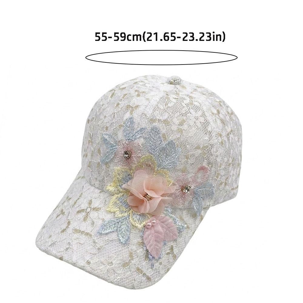 Embroidered Flowers Baseball Cap Mesh Breathable Lace Design Duck Tongue Hat Sun Protection Sunshade Hat For Women Girls
