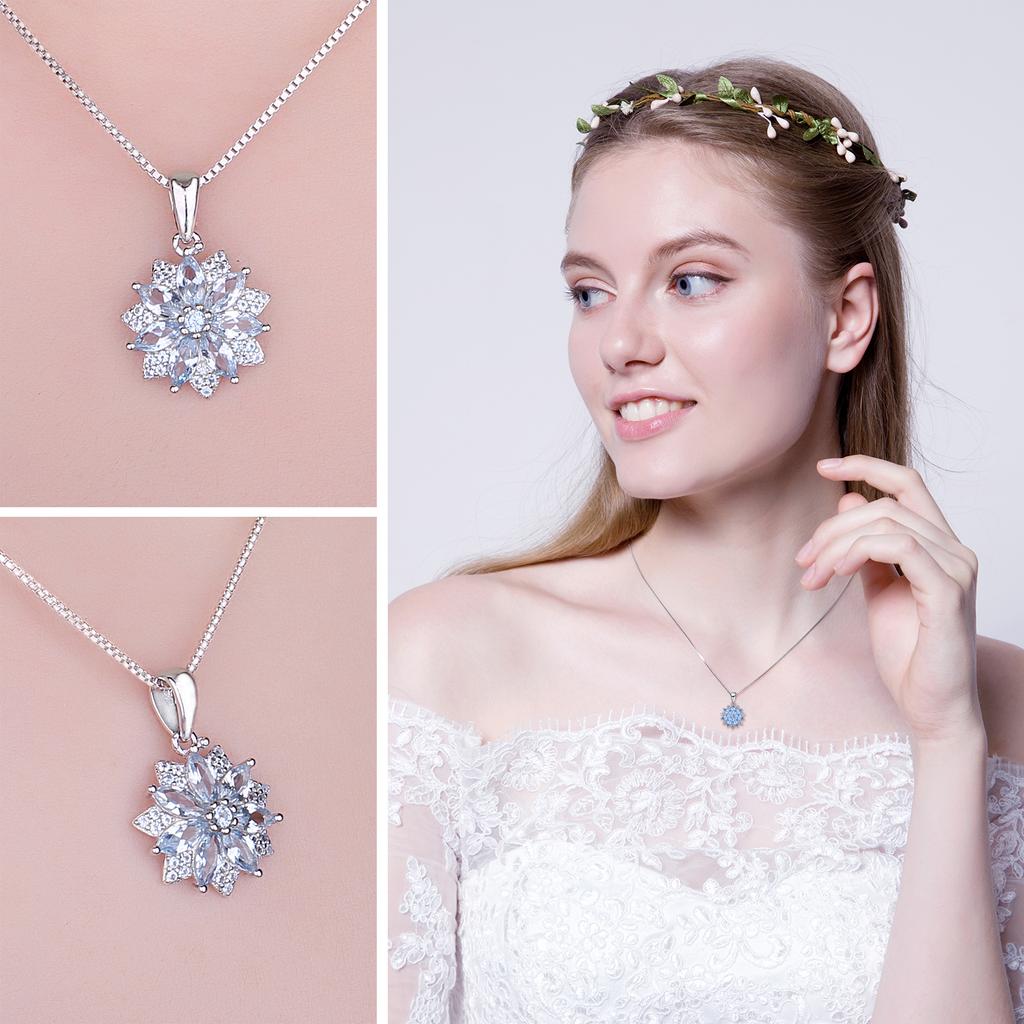 JewelryPalace Flower 1.2ct Created Blue Spinel 925 Silver Pendant Necklace for Woman Fashion Gift Fine Jewelry No Chain