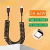 PD 66W 5A USB Type C To Type C For iPhone 16 15 Spring Pull Telescopic Fast Charging Cable For Xiaomi USB C Cable