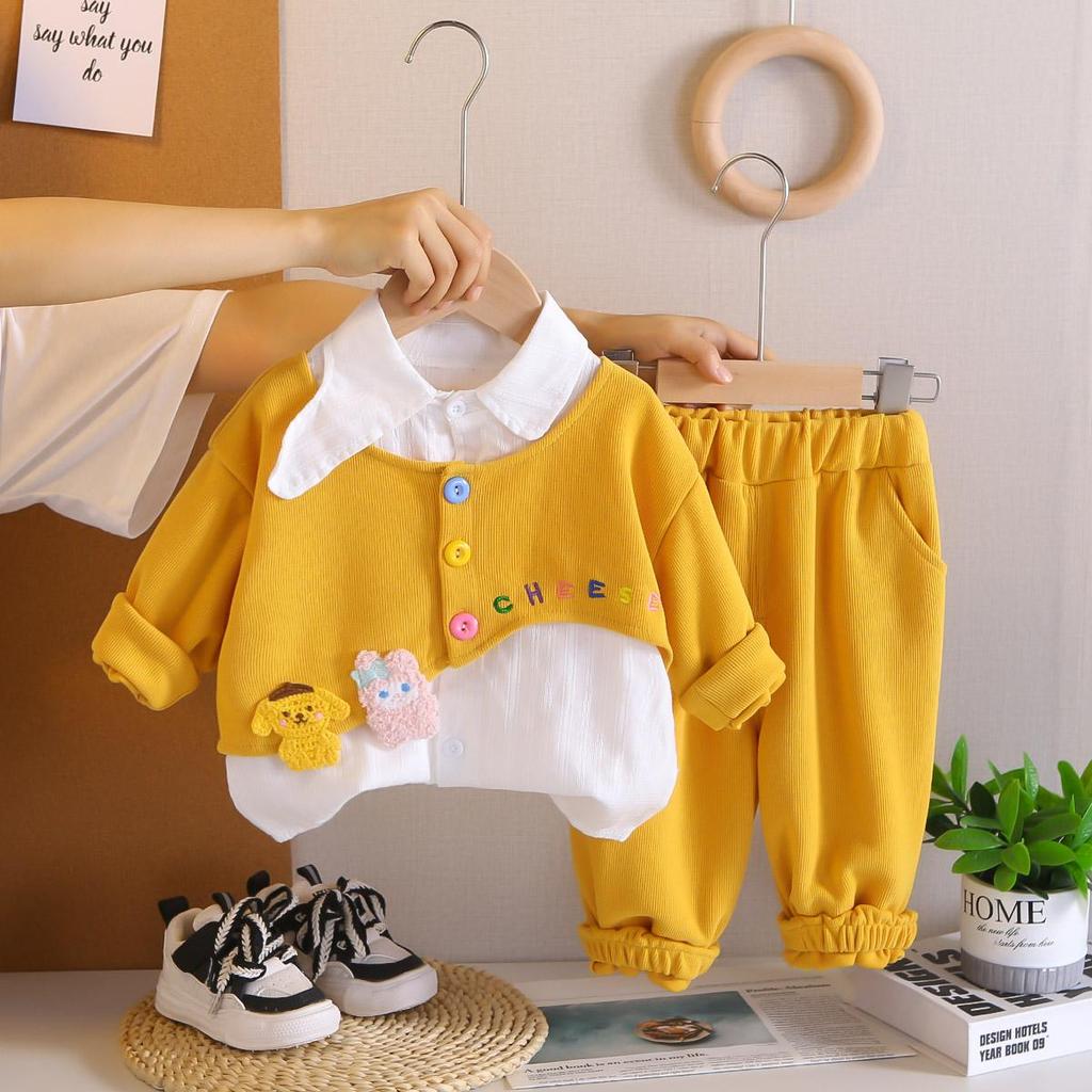 Комплект из 3 предметов с длинным рукавом для девочек 0-5 лет, Милый комплект для девочки, Одежда с мультяшным принтом для маленьких девочек