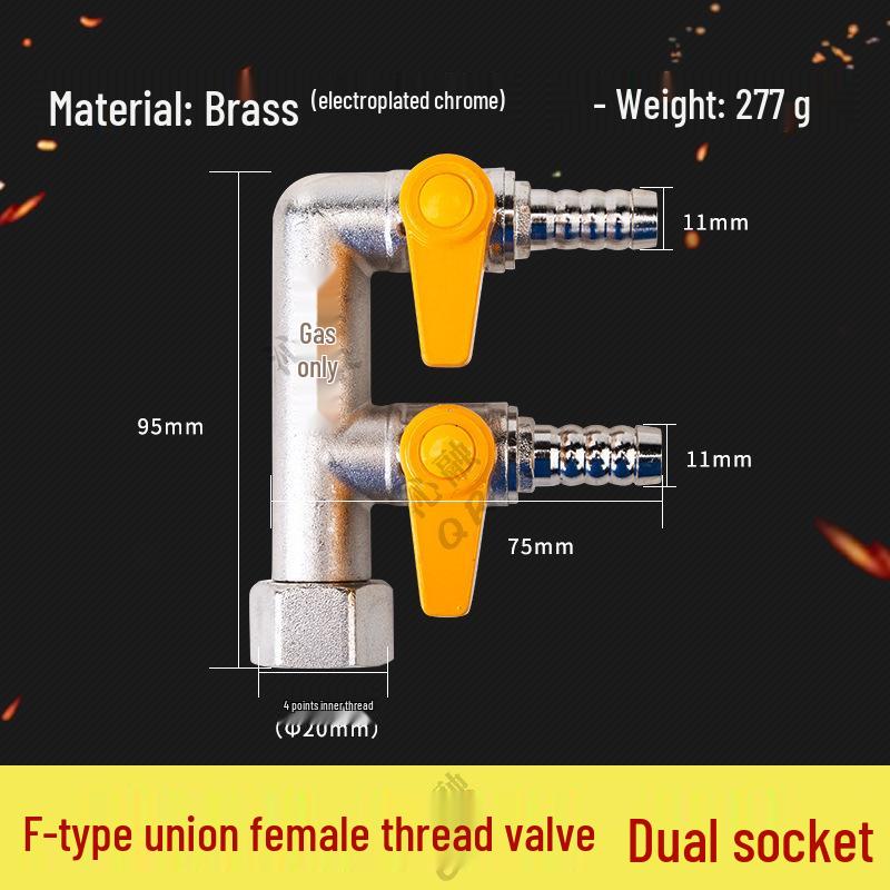 Thickened All-Copper 4-Point Natural Gas Ball Valve with Internal/External Thread and Single Nozzle Tee Switch