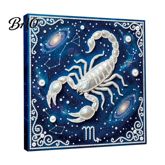 Faux Pearl Painting Decor DIY Kit, 12 Zodiac Signs Rhinestone Art Set for Adults Kit Beginners, Handmade Wooden Frame Fake Wall Decoration with