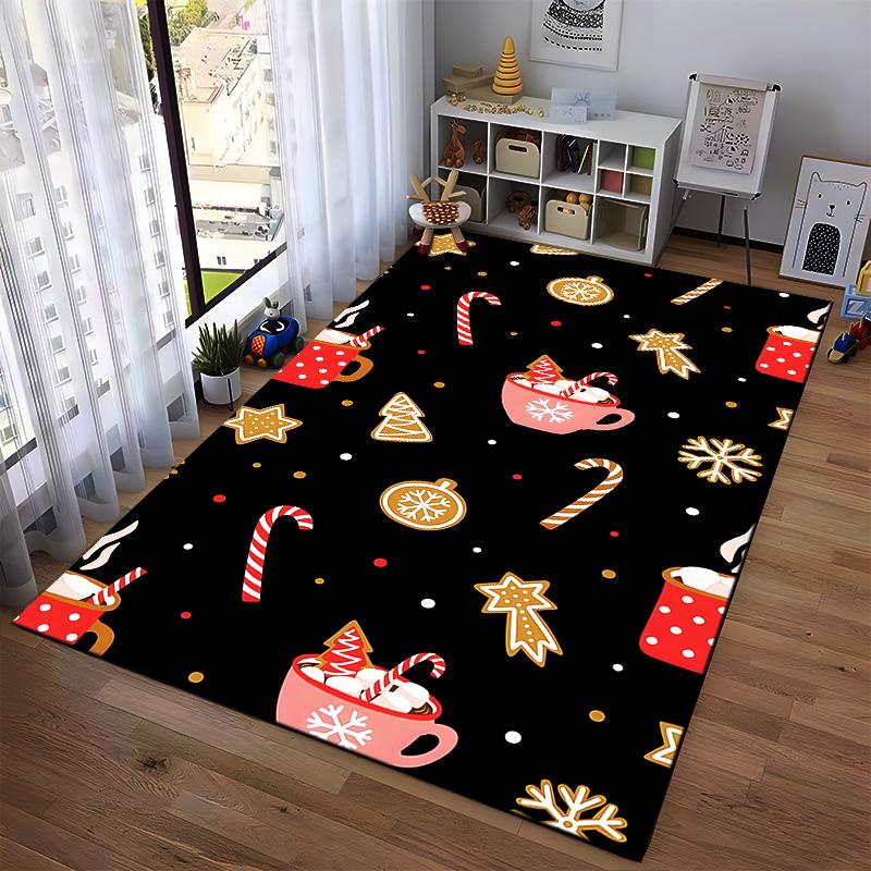 Christmas Festive Cups and Cookies Rug Non-slip rug suitable for living room and bedroom sofas