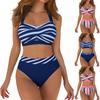Women's Separate Fashion Stripe Printed Sexy Bikini With Bra Pad No Steel Bra Swimsuit