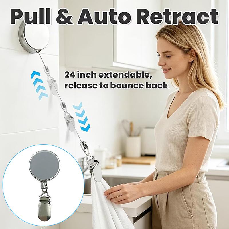1/2/4Pcs Retractable Towel Rack Automatic Rebound No Drilling Self-Adhesive Wall-Mounted Hand Towel Holder With Strong Clips