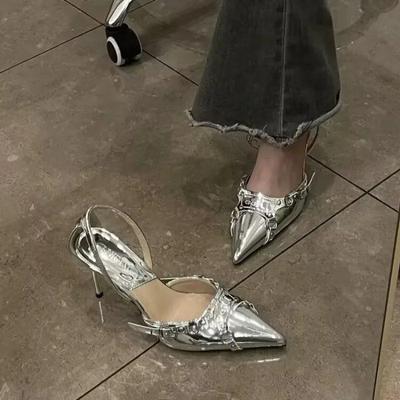 Модная обувь женская 2025 Слипоны Женские туфли на высоком каблуке Модные вечерние туфли-лодочки Женские с пряжкой Острый носок Неглубокие Тонкий каблук Уличная обувь Женская