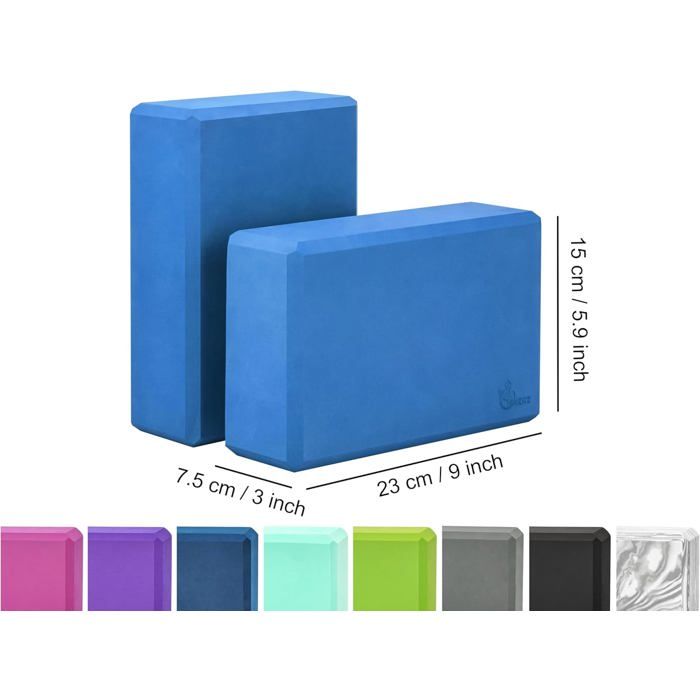 Exerz briques yoga-blocs de yoga haute densité 2pk - briques de mousse de fitness confortables, antidérapantes - bleu