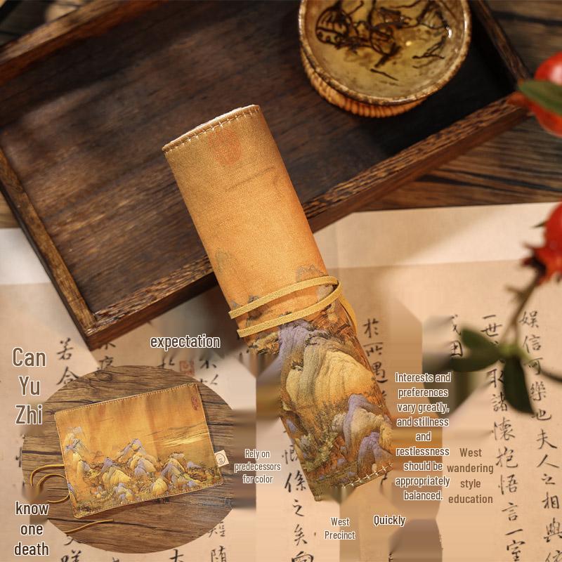 Креативный пенал-рулон Jiujiu Stationery в ретро-стиле с китайскими мотивами - Большой вместимости, из японской ткани