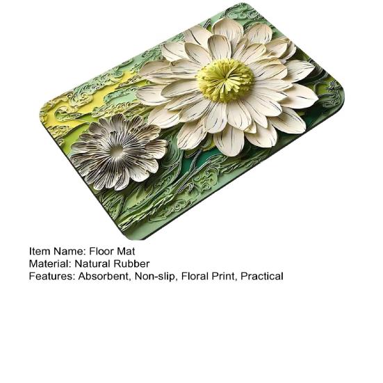3D Floral Floor Mat Absorbent Diatomaceous Mud Rug Non-Slip Bathroom Entrance Carpet Quick Drying Mat for Living Room Kitchen