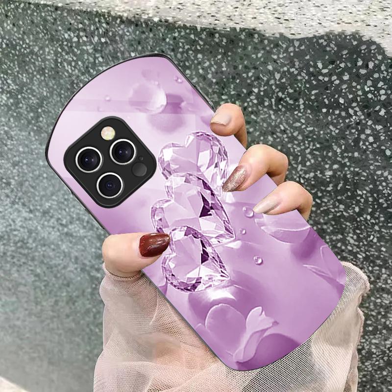 Цветочное Сердце Розовое Для iPhone 16 15 14 Pro 13 Plus 12 mini 11 13Pro Max XR X S 7 8 6 Эллиптический Закаленное Стекло Чехол для Телефона