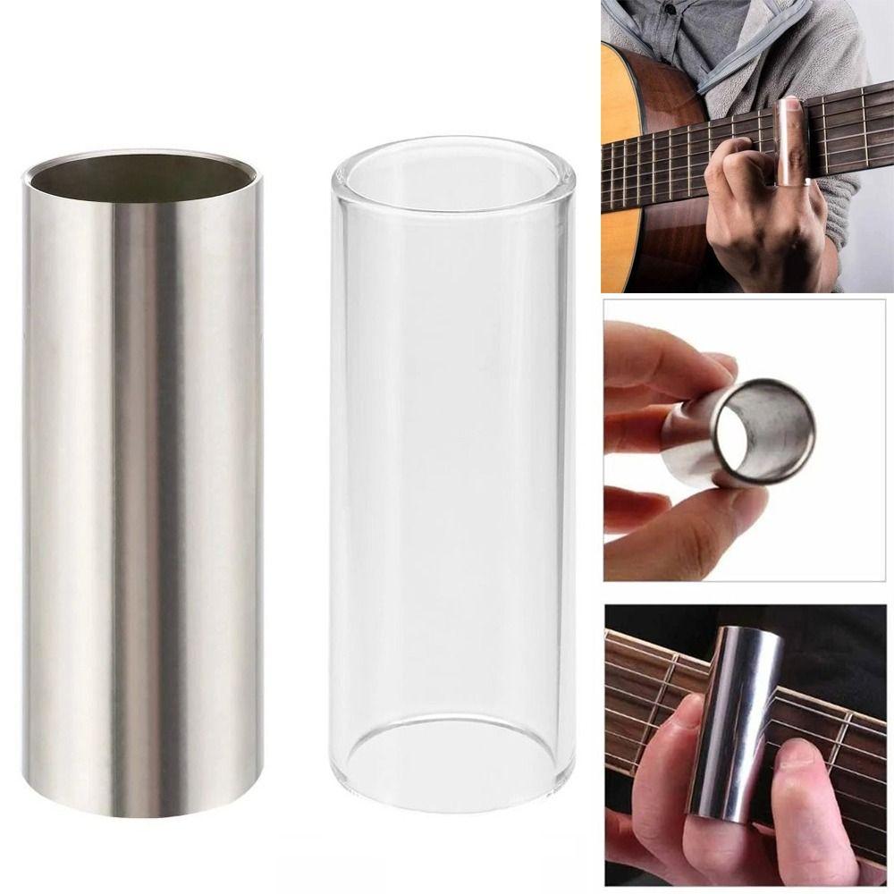 2Pcs 60mm Length Guitar Pick Tube Glass Guitar Finger Sliders Metal Guitar Slide Bar Set Guitarist