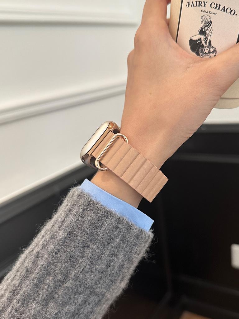 Магнитный кожаный ремешок для Apple Watch 44 45 49 мм 40 41 мм 42 38 мм 46 мм Металлический ремешок из нержавеющей стали для iwatch 8 7 SE 6 5 4 3 2 S10