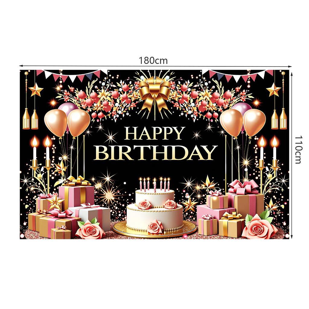 С Днем Рождения Декорации Фон Розовые Цветы Воздушные Шары Подарки Торт Тема Флажки Баннер Украшения на День Рождения Товары