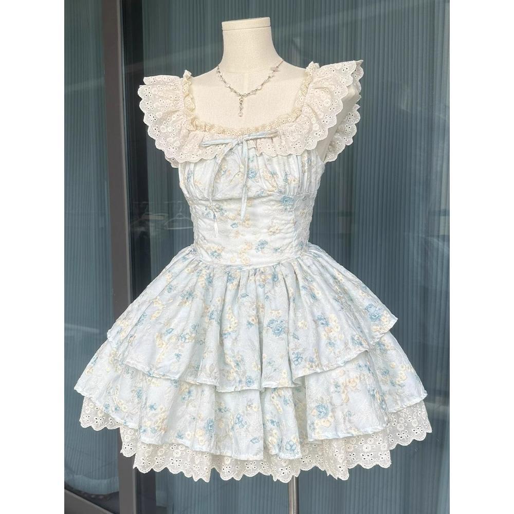 French Temperament Is Beautiful, Small Flying Sleeves Suspender Dress, Women's Elegant Summer New Small Waist Puffy Short Skirt