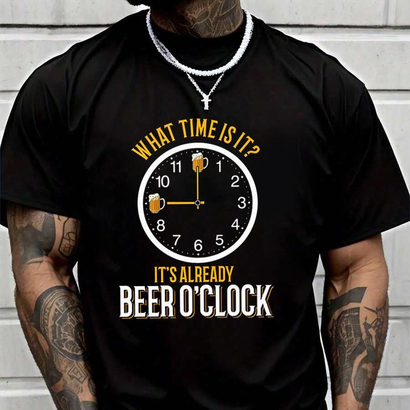 It's Already Beer O'clock Creative Print T Shirt Summer Short-sleeved Casual Tee Men Women Stre