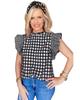 Azura Exchange Черная клетчатая блузка с оборками на рукавах и воротником-стойкой