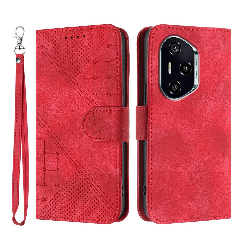 Для Honor 400 Кожаный чехол-кошелек Чехол для телефона с тиснением в виде бабочки и цветка со шнурком