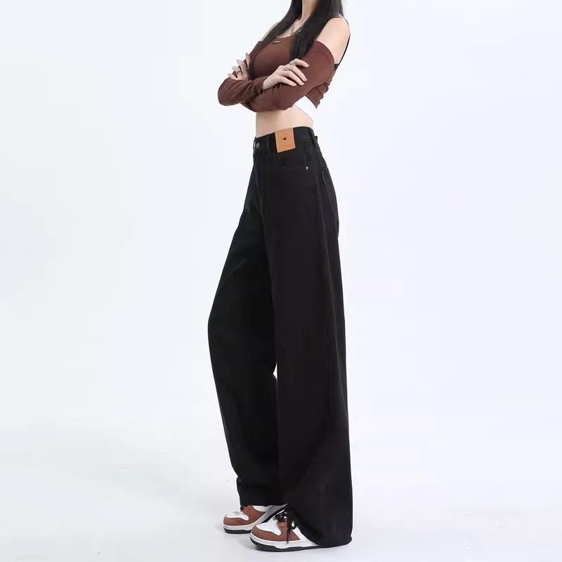 Женские черные джинсы с высокой посадкой и широкими штанинами - Моделирующие фигуру, подчеркивающие рост, универсальные модные длинные брюки