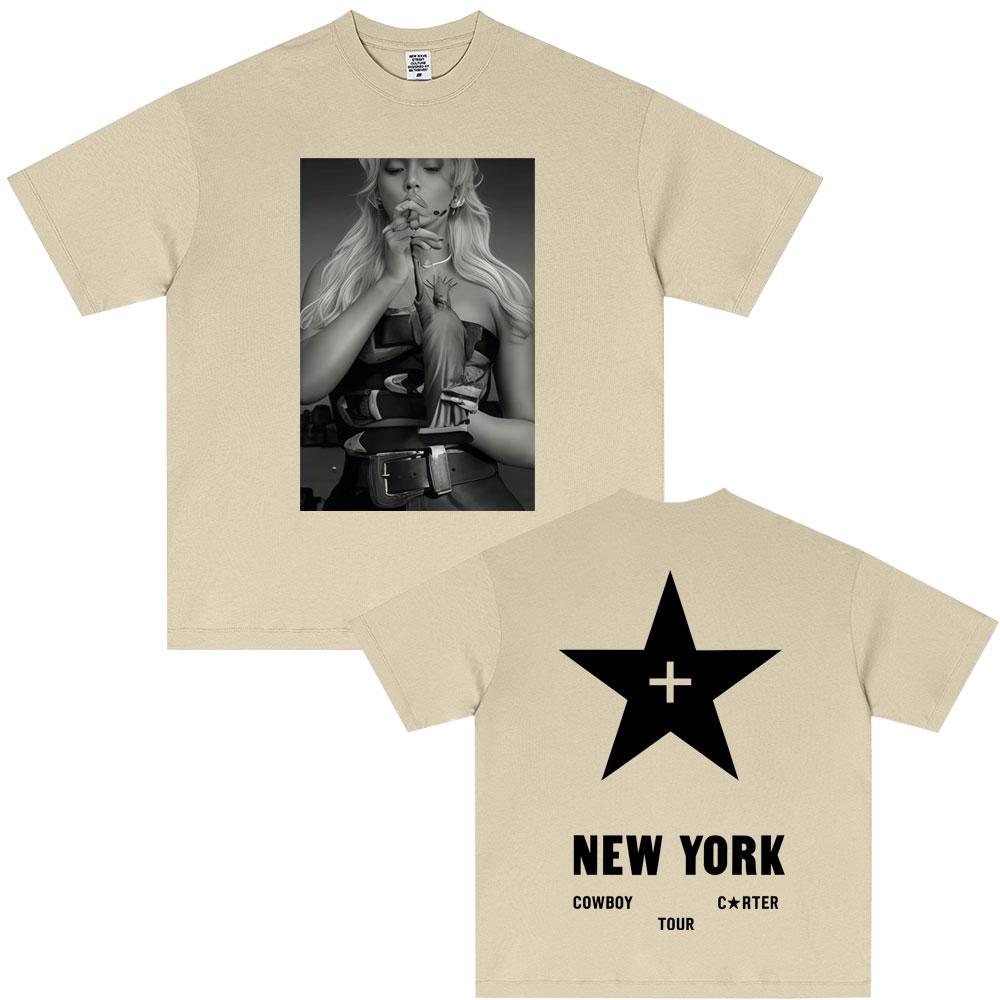 Beyonce Cowboy Carter New York Tour Tshirt Men Women Casual Cotton Vintage T Shirt Male Fashion Pop Music Short Sleeve Tshirts