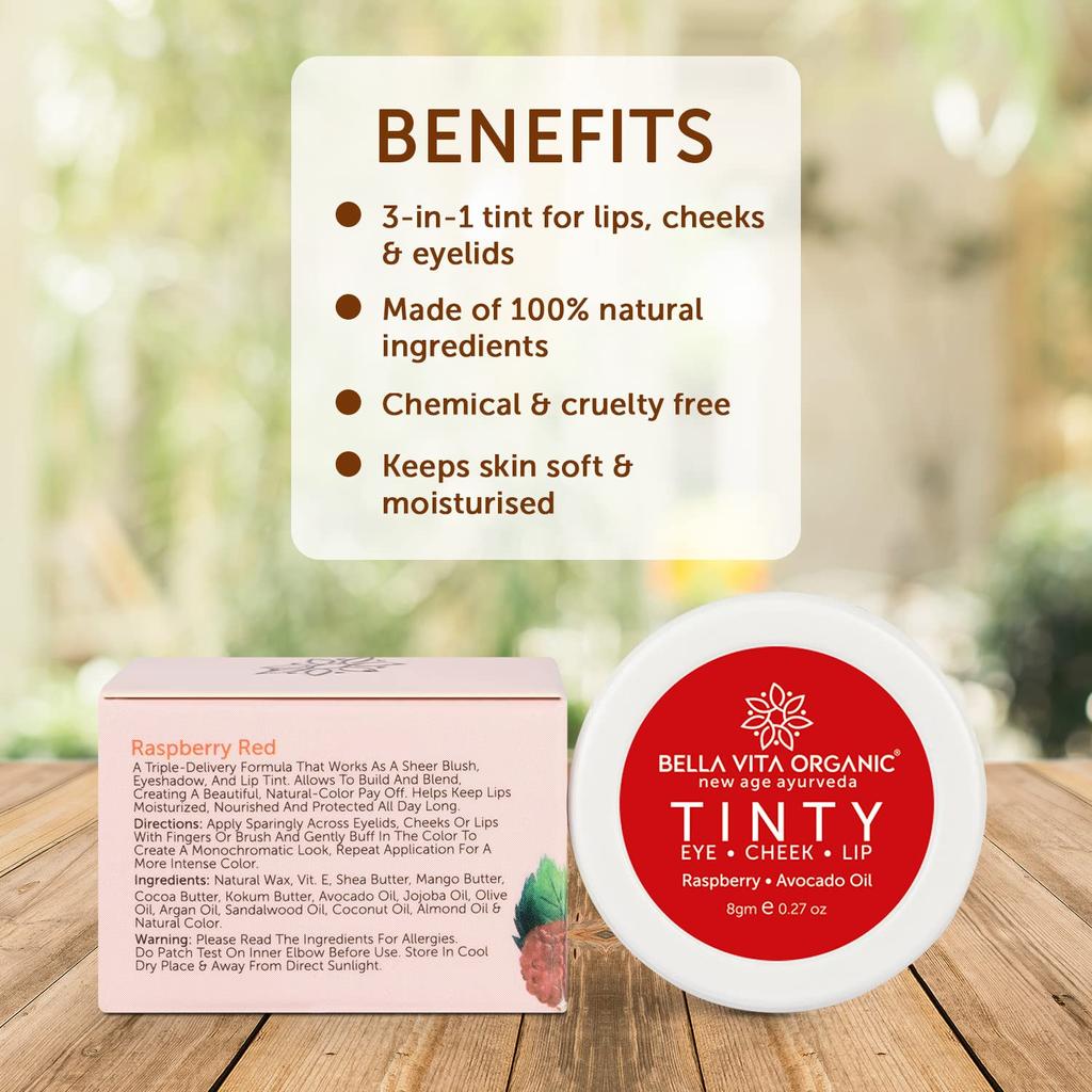 Eye, Cheek and Lip Treatment with Raspberry and Avocado Oil  (8 G), Tinty Eye Cheek Lip Raspberry Avocado Oil, Bella Vita