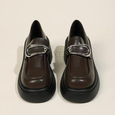 Модная водонепроницаемая платформа, женские туфли на толстом каблуке, высокие каблуки, платформа, лолита, жемчужная пряжка в форме сердца, черные кожаные туфли