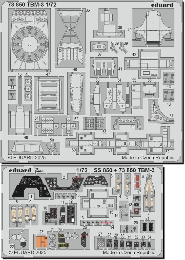 Eduard 1/72 TBM-3 Etching Parts (for Hobby Boss) Plastic Model Kit Parts EDU73850 (Airplane)