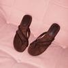 Sheepskin Version~ Woven Belt Retro Round Head Toe Low Heel Summer Wear Versatile Comfortable Fashion Women's Slippers