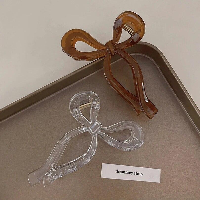 AWAYTR бант с хвостиком, большой коготь, аксессуары для волос в форме краба для женщин, однотонные акриловые заколки с бантом, заколки для волос, заколки для девочек