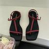 Женская обувь 2024 Новые сандалии на ремешке вокруг щиколотки Летние сандалии с перемычкой для пальца и пряжкой Однотонные повседневные пляжные сандалии на плоской подошве Zapatos De Mujer