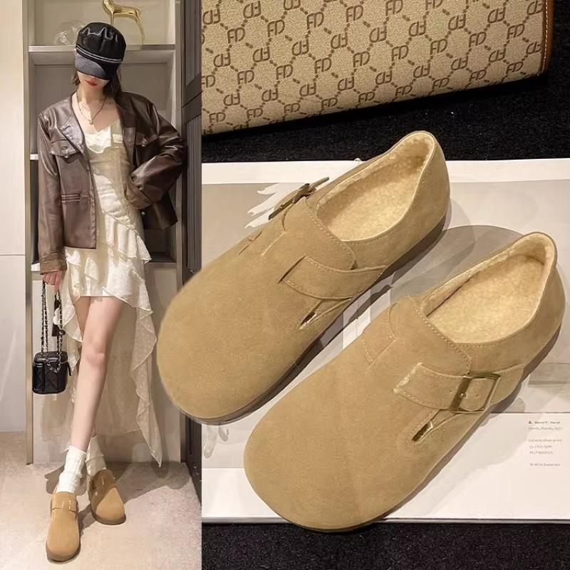 Женские бархатные туфли осень-зима новые всеохватывающие туфли-бини на одной педали на мягкой подошве, хлопковые туфли из овечьей шерсти