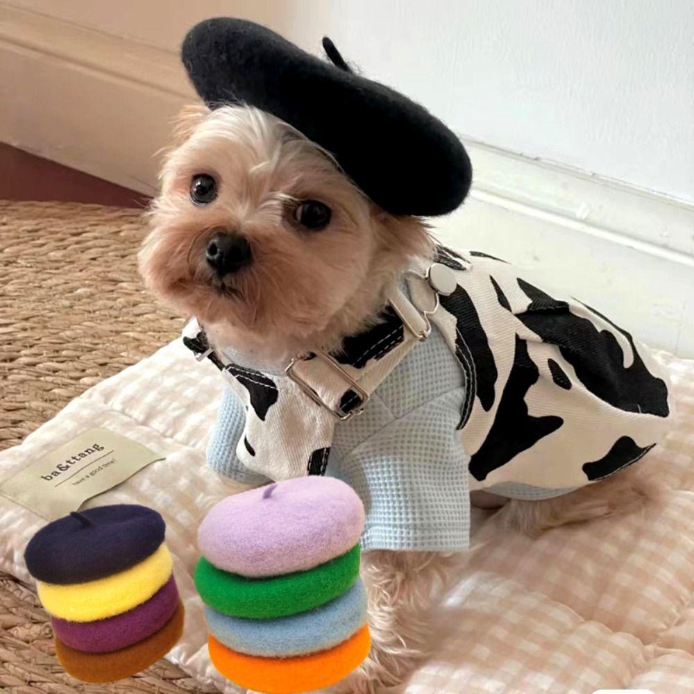 1 pcs Mini Solid Color Pet Decor Pet Wool Cap Pet Headwear Dog Beret Cat Hat
