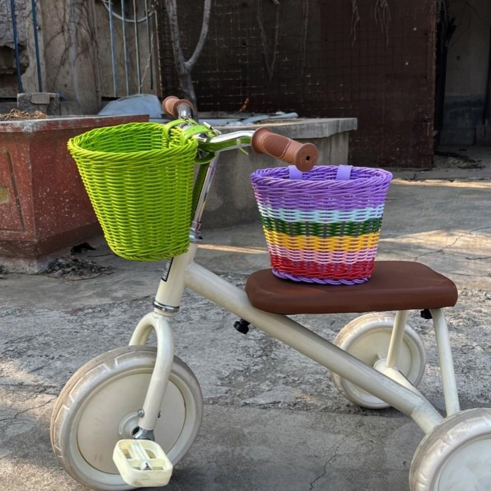 10 Colors Kids Bike Basket Rattan Wicker Retro Woven Bicycle Basket Bicycle Accessories