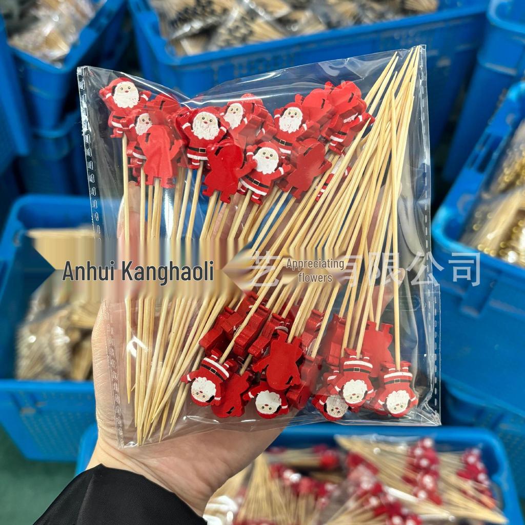 Бамбуковые шпажки для рождественских коктейлей и фруктов с Санта-Клаусом