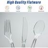 360 Count Extra Heavy Duty Clear Plastic Silverware Disposable Plastic Utensils Set 150 Forks 150 Spoons 60 Knives BPAFree Heat