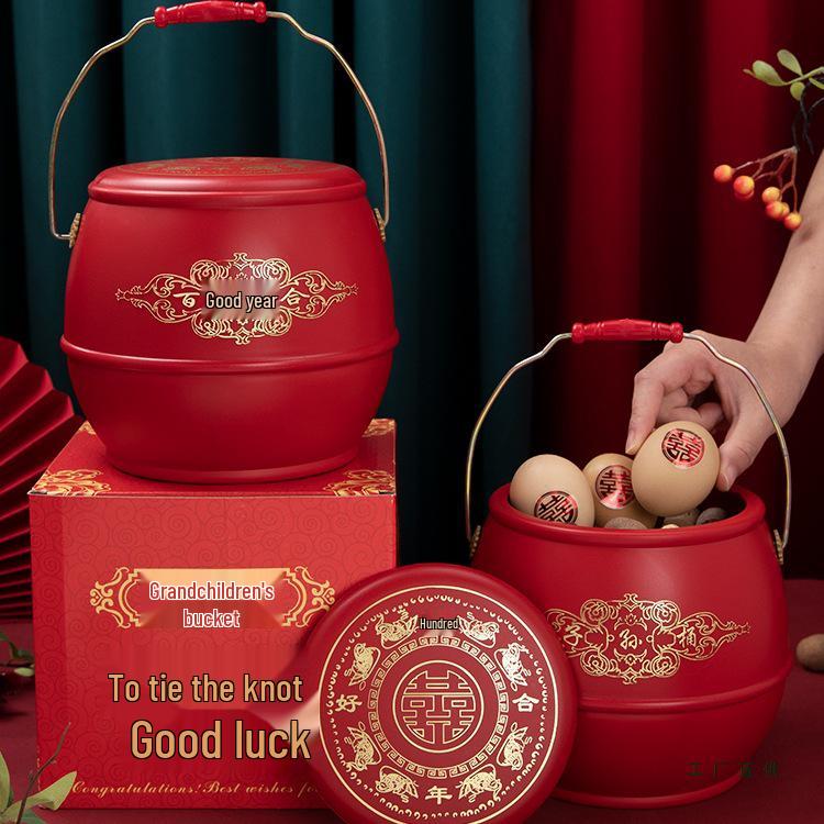 Bridal Dowry Gift: Happy Red Wedding Bucket
