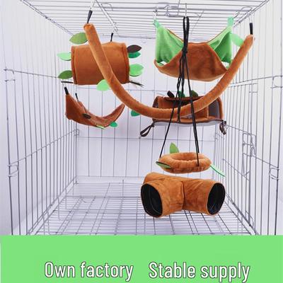Набор плюшевых игрушек для маленьких питомцев: Листовой гамак для хомяка, туннель на зиплайне, качели, теплое хлопковое гнездо для декоративных крыс и белок.