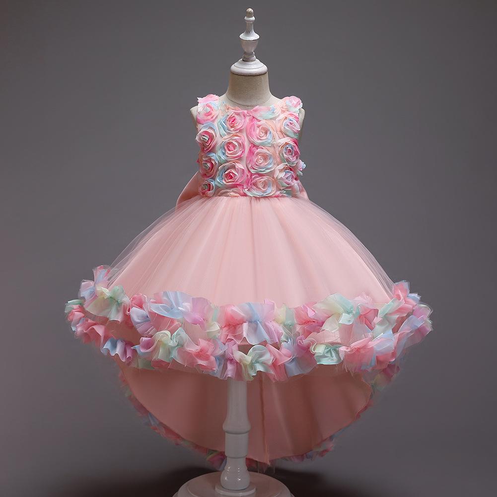 Kids Toddler Girl Dress Sleeveless Bow Knot 3D Flower Princess Dresses Children Tutu Girls Trailing Ball Gown