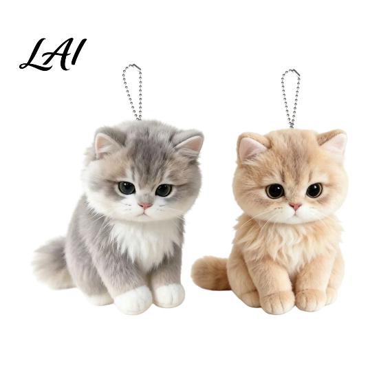 Fluffy Cat Stuffed Toy Plush Simulation Skin Friendly Soft Doll Keychain Animal Durable for Toddlers