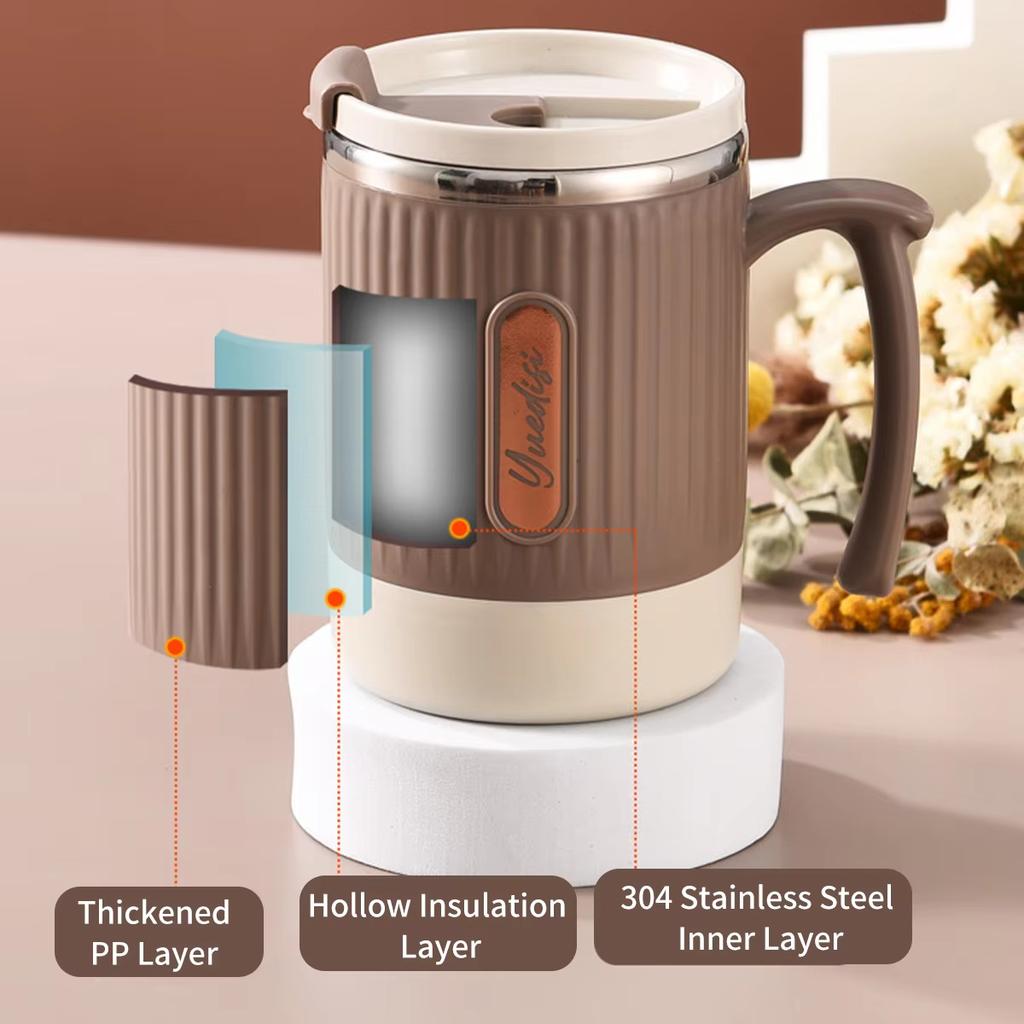 2024 New 304 Stainless Steel Portable 400ML Mug Is Equipped with Folding Spoon and Straw for Easy Mixing In Home and Office Cup