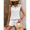Летняя женская рубашка без рукавов, жилет на пуговицах, модная элегантная плиссированная рубашка, женская однотонная, с лацканами, простая свободная повседневная майка, женская одежда 3653