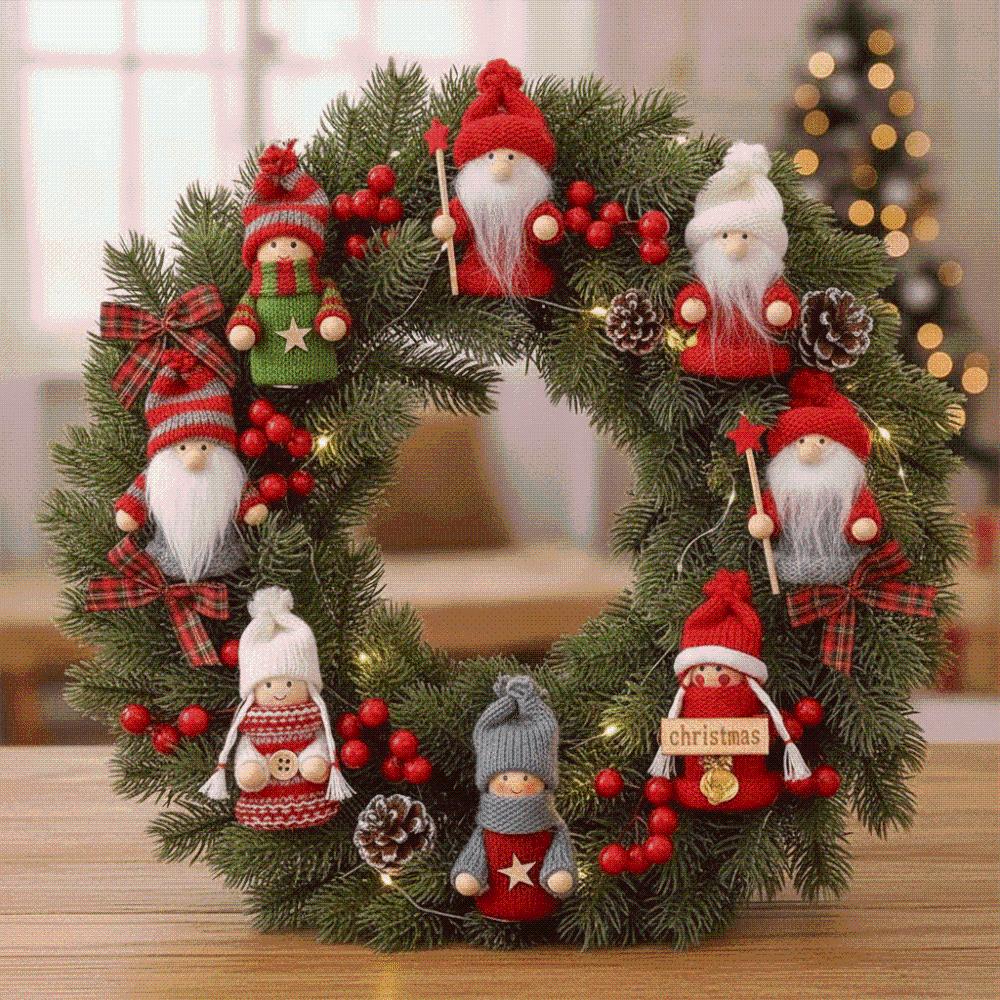 Handcrafted Quality Plush Santa Doll Knitted Xmas Tree Decor Knitted Christmas Pendant Room Decor