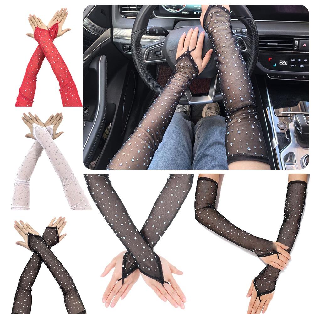 1 Pair Breathable Fingerless Gloves Hook Middle Finger Sunscreen Arm Sleeves Mesh Gloves Women