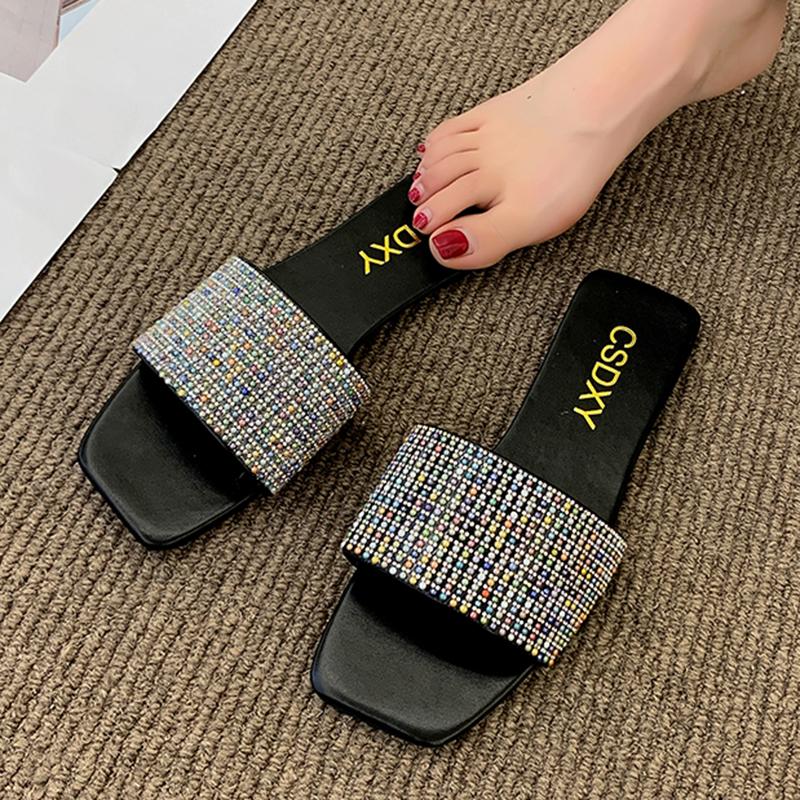 Rimocy модные женские летние шлепанцы с квадратным носком и жемчугом, сандалии на плоской подошве, женские уличные пляжные шлепанцы, повседневная обувь, большие размеры