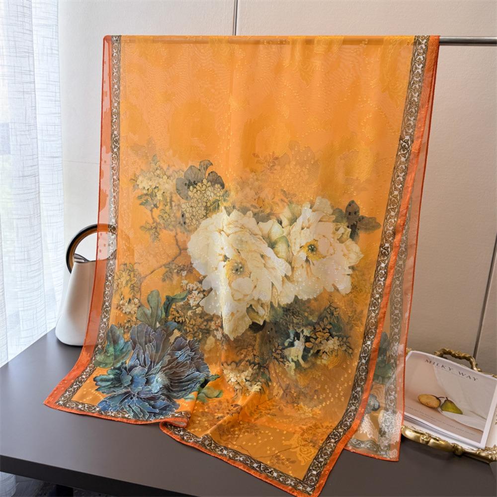Soft Silk Scarves Peony Flower Female Shawl Wrap Fashion Women Head Scarf Summer