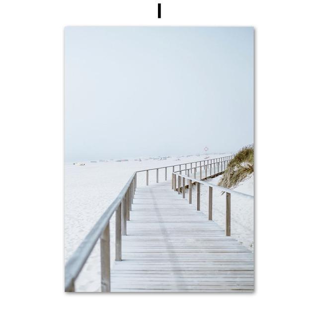 Морской пляж, чайка, тростник, песчаный мост, дерево, настенная живопись на холсте, постеры на скандинавскую тему и принты, настенные панно для декора гостиной