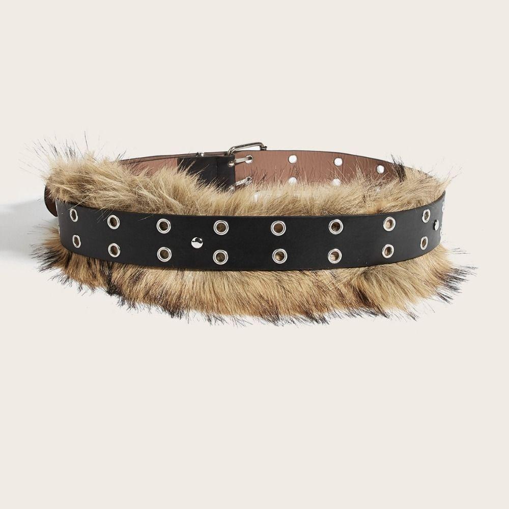 Rivet Leather Fur Belt Faux Fur Y2K Waistband Personality Furry Waistband  Dress Decoration