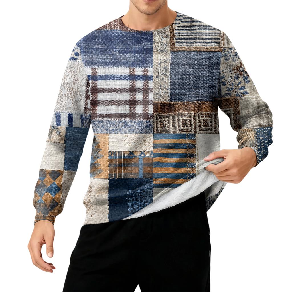 Мужская толстая теплая толстовка с флисовой подкладкой и круглым вырезом